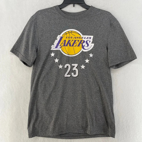 Los Angeles LA Lakers Shirt Men's Sz M Gray #23 Lebron James Short Sleeves NBA - Picture 1 of 12